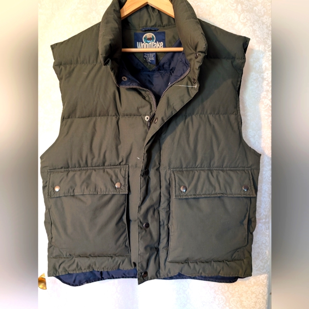 Woodlake Down Insulated Olive Green Puffer Vest Zip & Snap Front Mens Sz. Medium